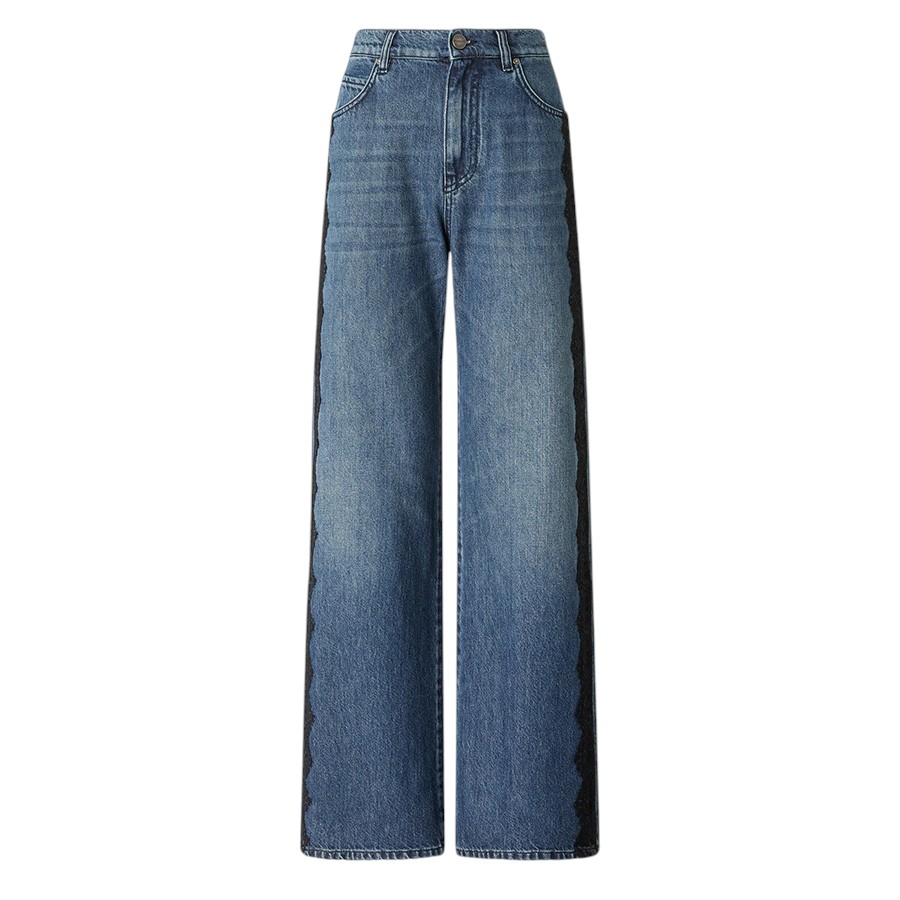 Γυναικείο Παντελόνι wide-leg με δαντέλα Wanda Wide leg Μπλε Pinko