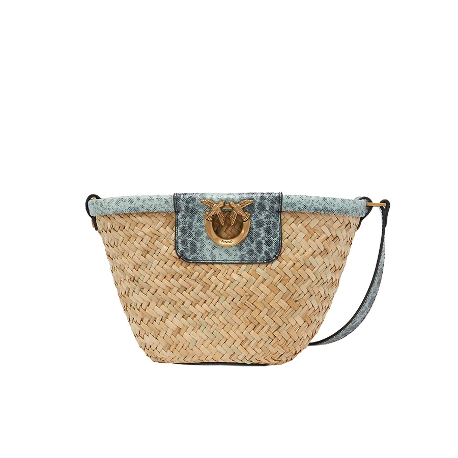 Love Summer Bucket Μπλε Ψάθινη Τσάντα