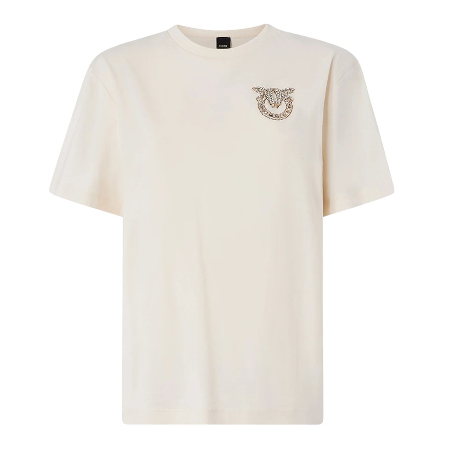 Γυναικείο Tshirt Strepitoso Love Birds Μπεζ Pinko