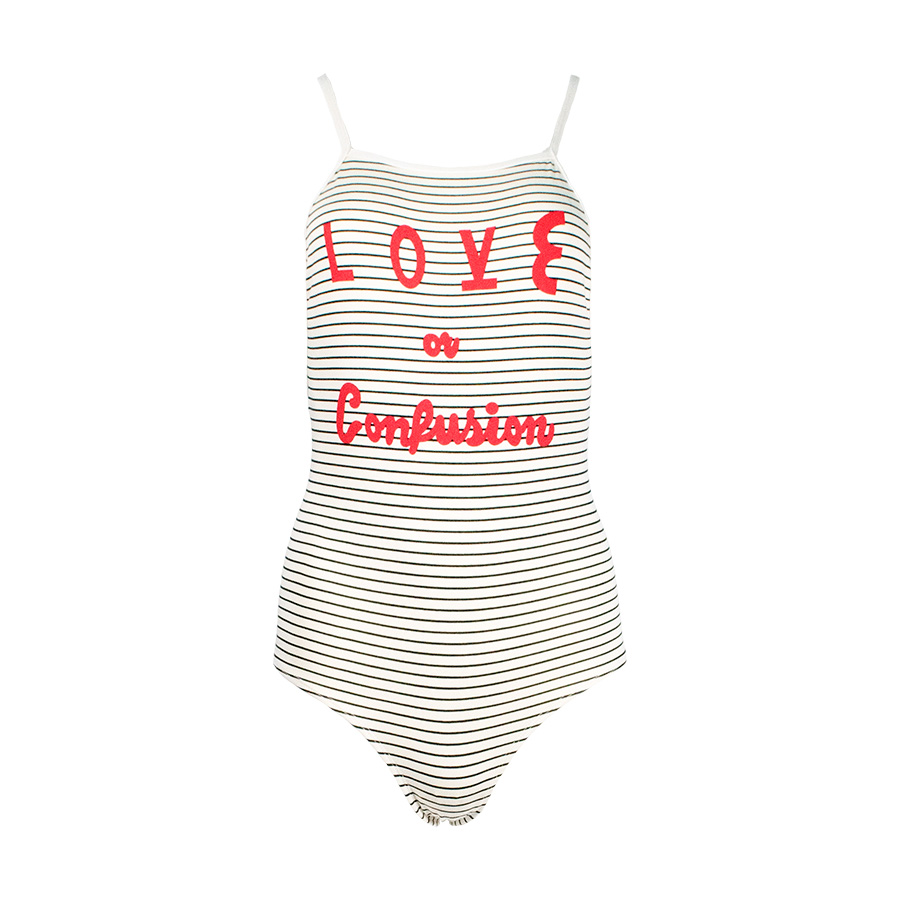 Striped One-Piece Bathing Suit With Lettering