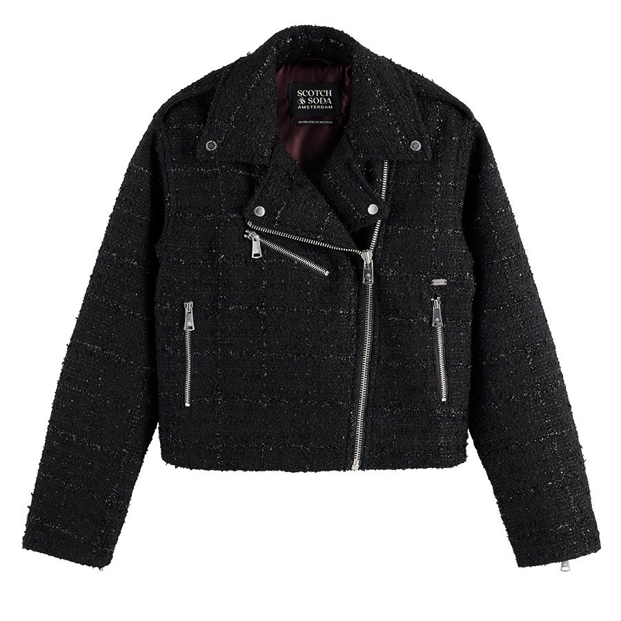 Μαύρο Tweed Μπουφάν Biker