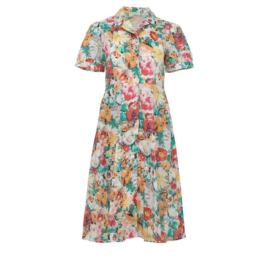 Flower Print Midi Dress With Tailored Collar