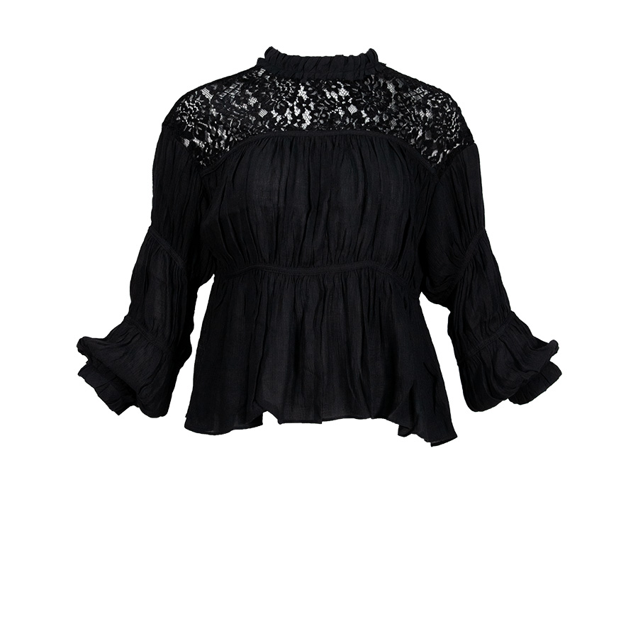 Ruffled Black Shirt With Lace