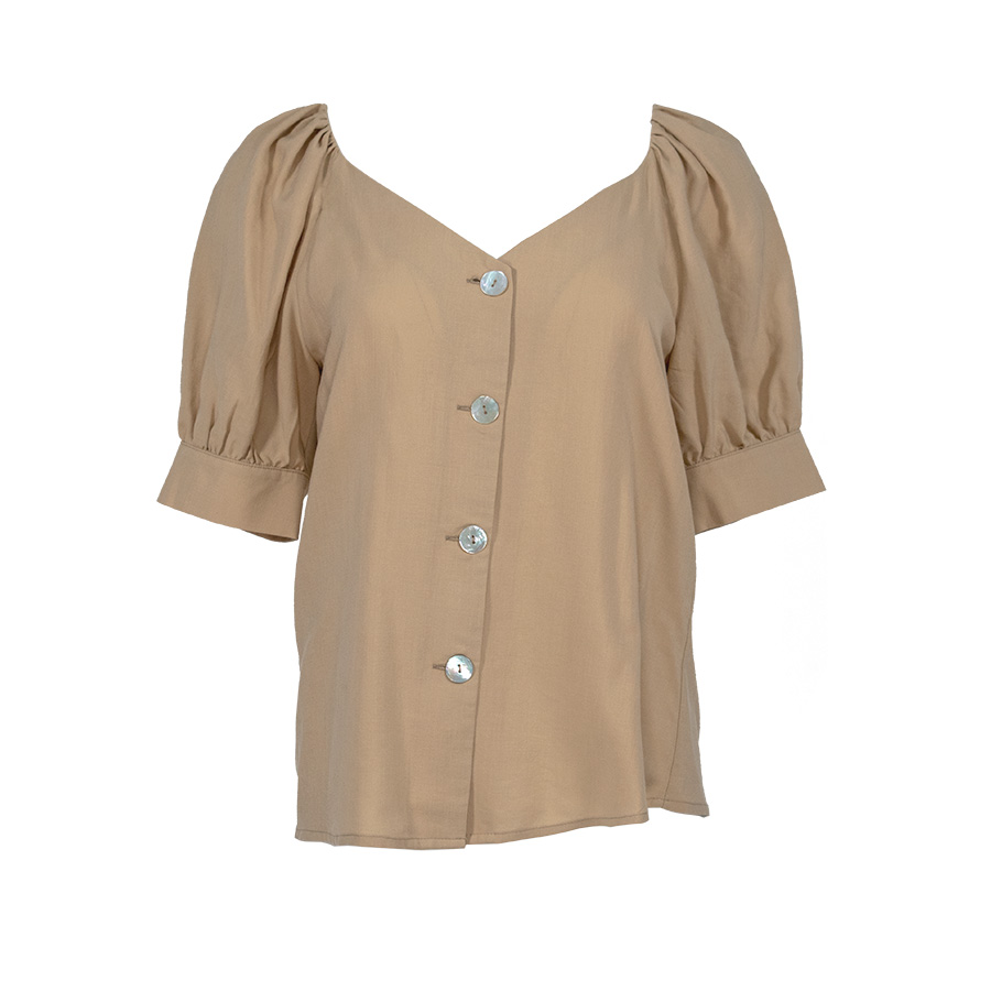 V-Neck Asymmetric Brown Shirt