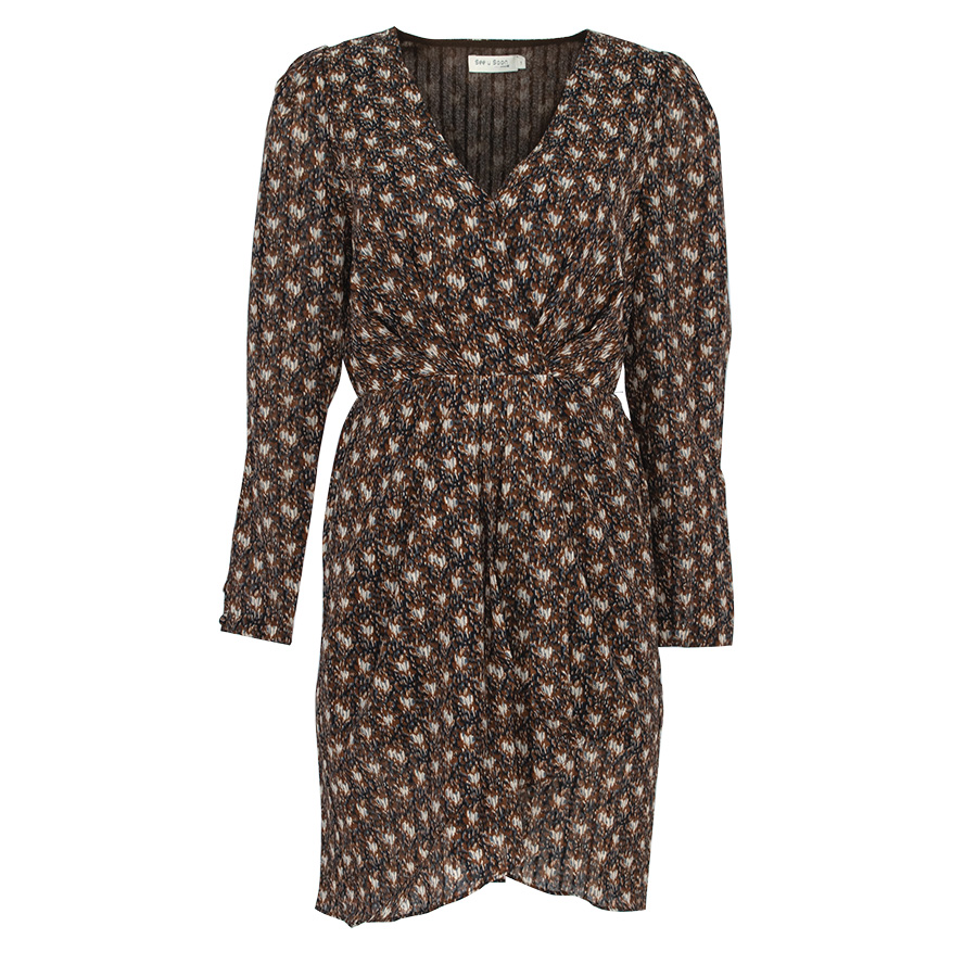 V-Neck Printed Wrap-Dress