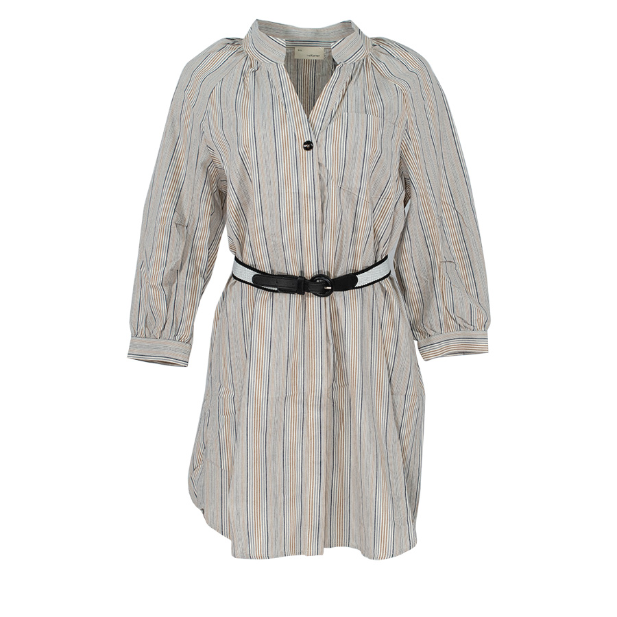 Grey Belted Shirtdress With Long Back