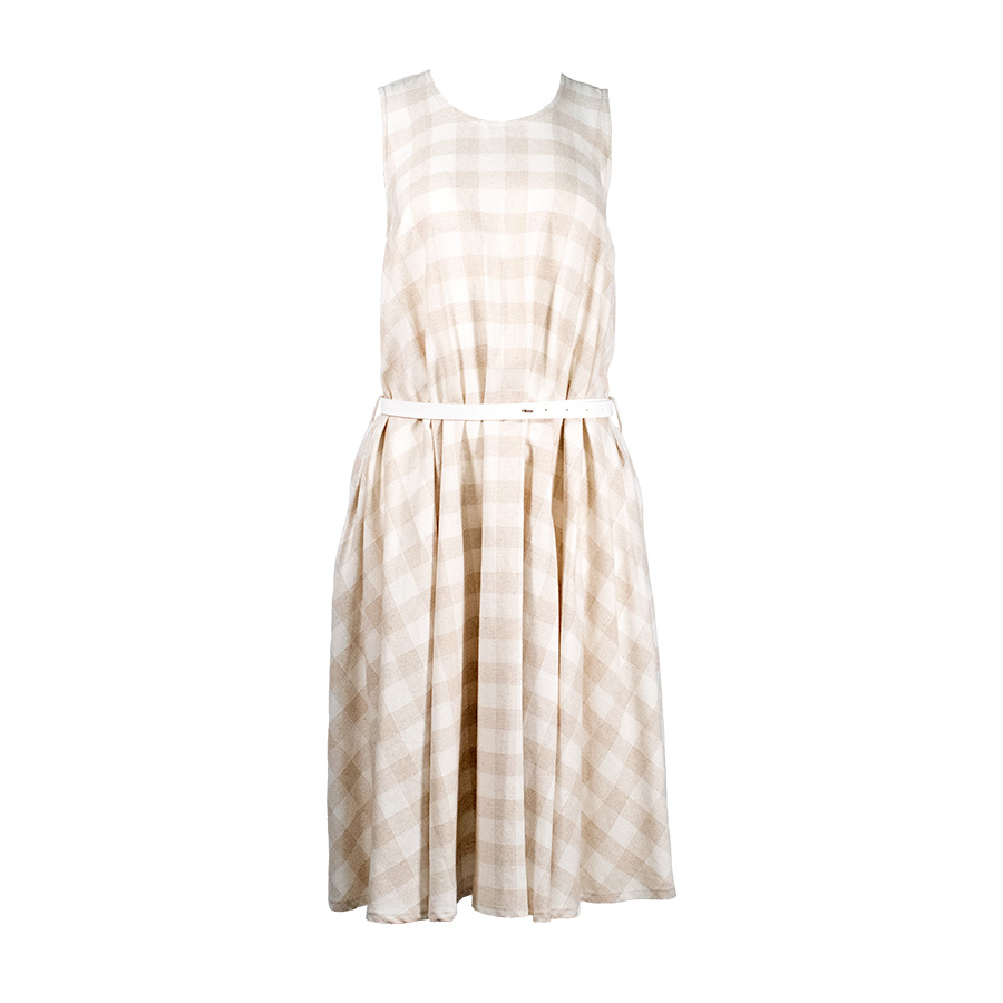 Checkered Midi Beige Dress