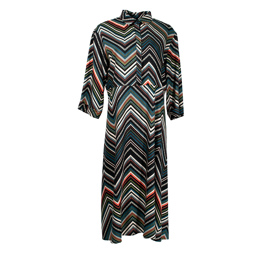 Chevron Pattern Midi Shirt Dress
