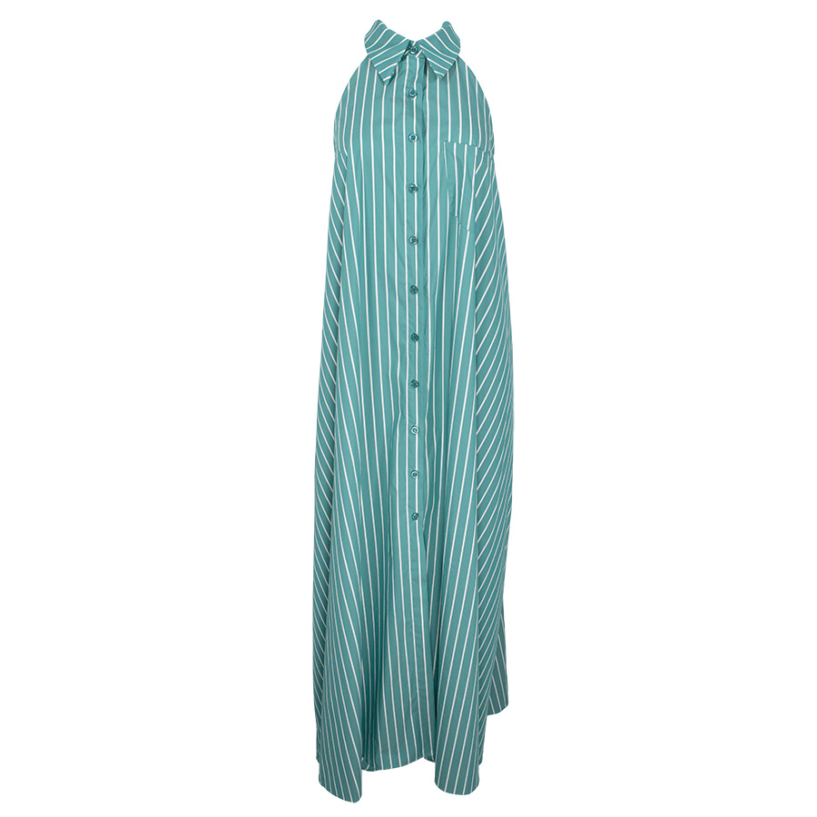 Zinnia Maxi Μπλε Ριγέ Φόρεμα Με Πέρλες