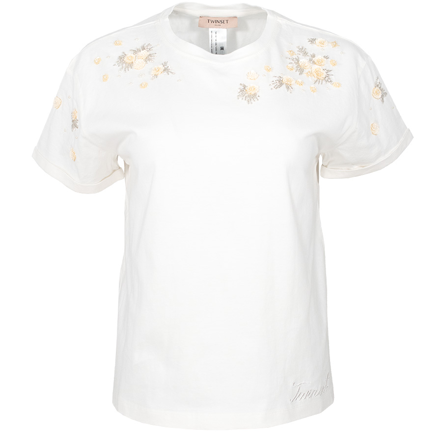 Άσπρο T-Shirt Με Κεντητά Λουλούδια