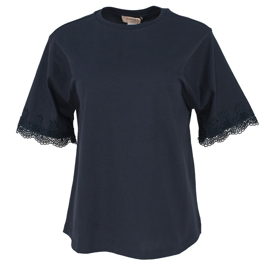 Μπλε T-Shirt Με Μανίκια Δαντέλα