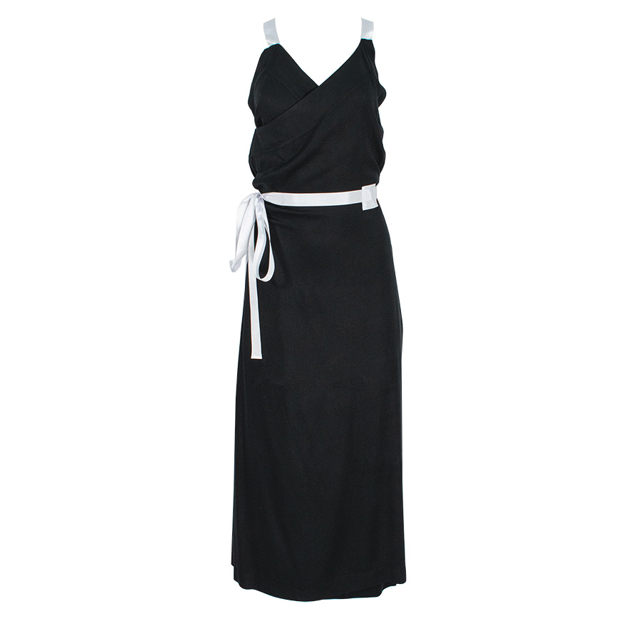 Black Wrap Dress With White Belt