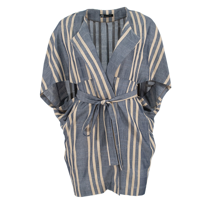 Striped Blue Belted Jacket