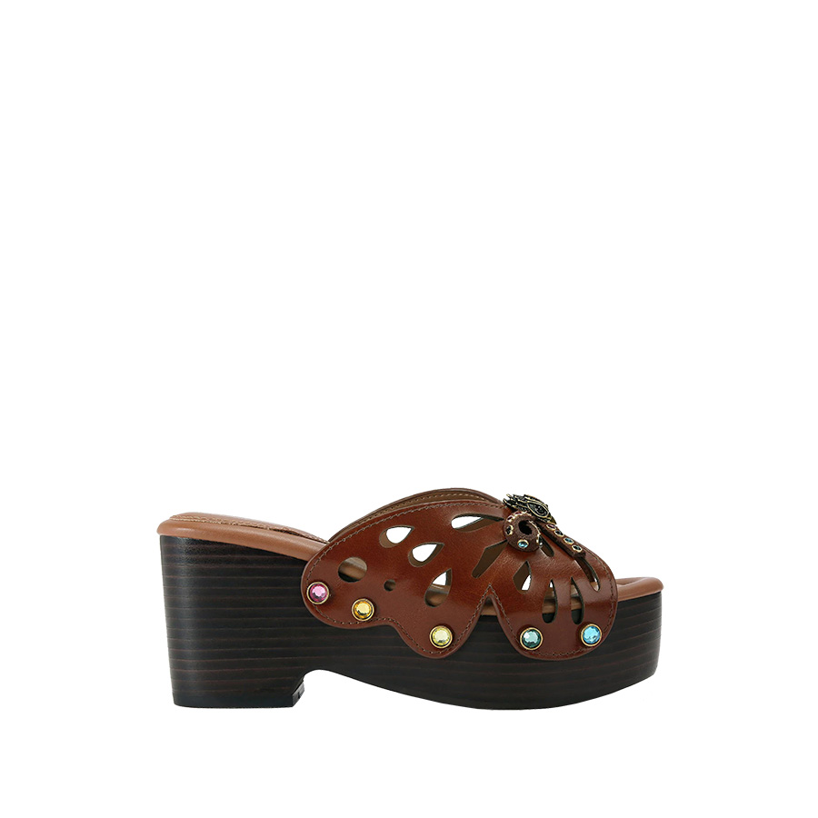 Butterfly Wedge Mule Καφέ Τσόκαρο