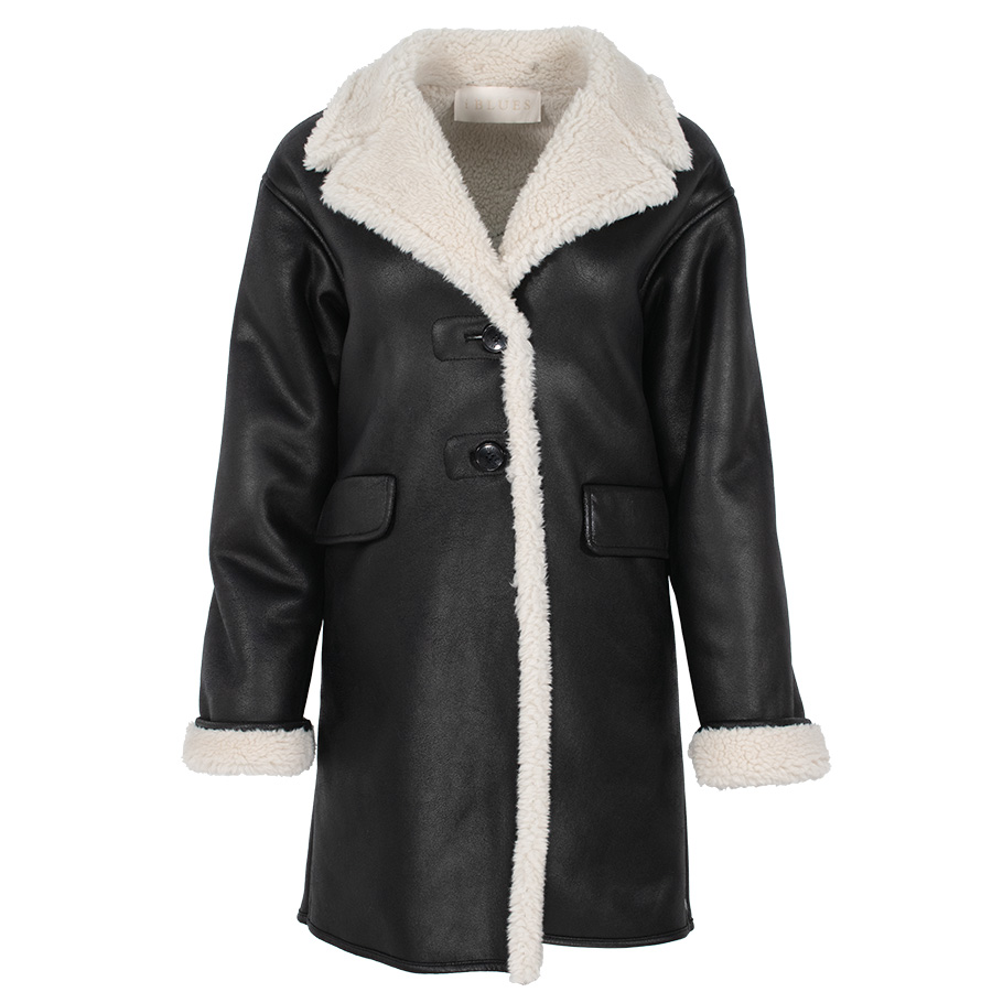 Elda Midi Μαύρο Παλτό Sheepskin