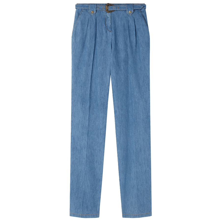 Chambray Μπλε Στενό Τζιν Με Ζώνη