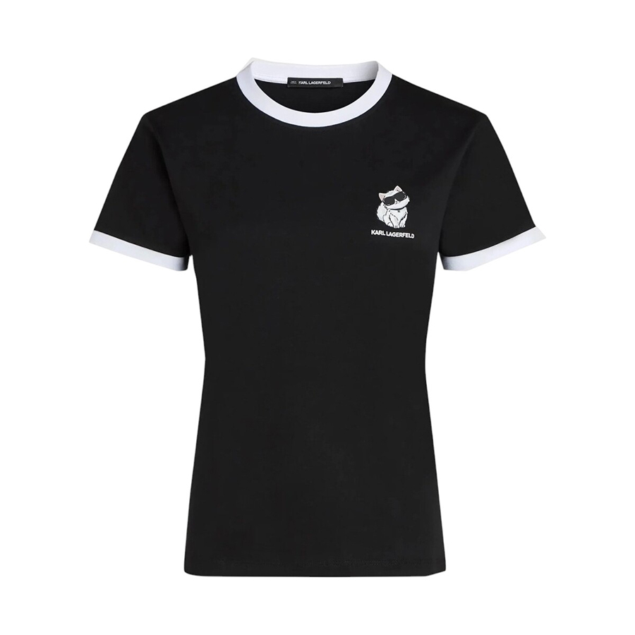 Γυνακεία Μπλούζα T-shirt με λευκές λεπτομέρειες Μαύρο Karl Lagerfeld