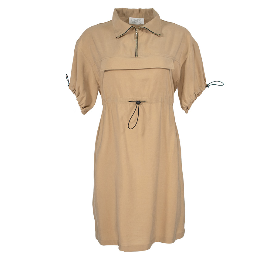 Brown Mini Dress With Drawstrings
