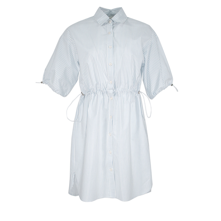 Light Blue Shirtdress With Drawstrings