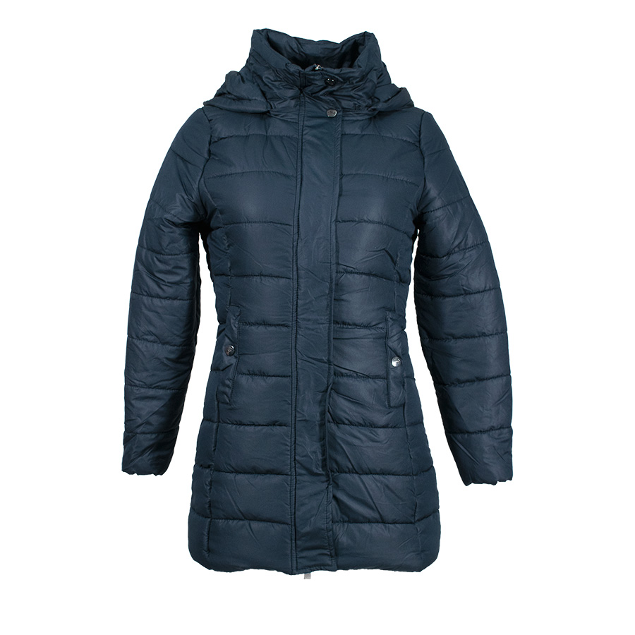 Blue Quilted Coat With Hood