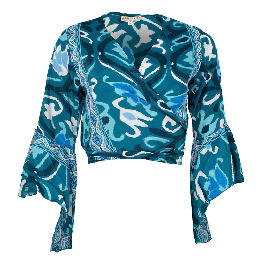 Tina Azteque Turquoise Μπλε Κρουαζέ Μπλούζα