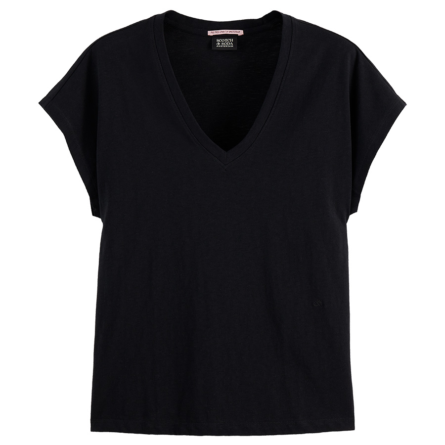 Μαύρο Basic T-Shirt Με V