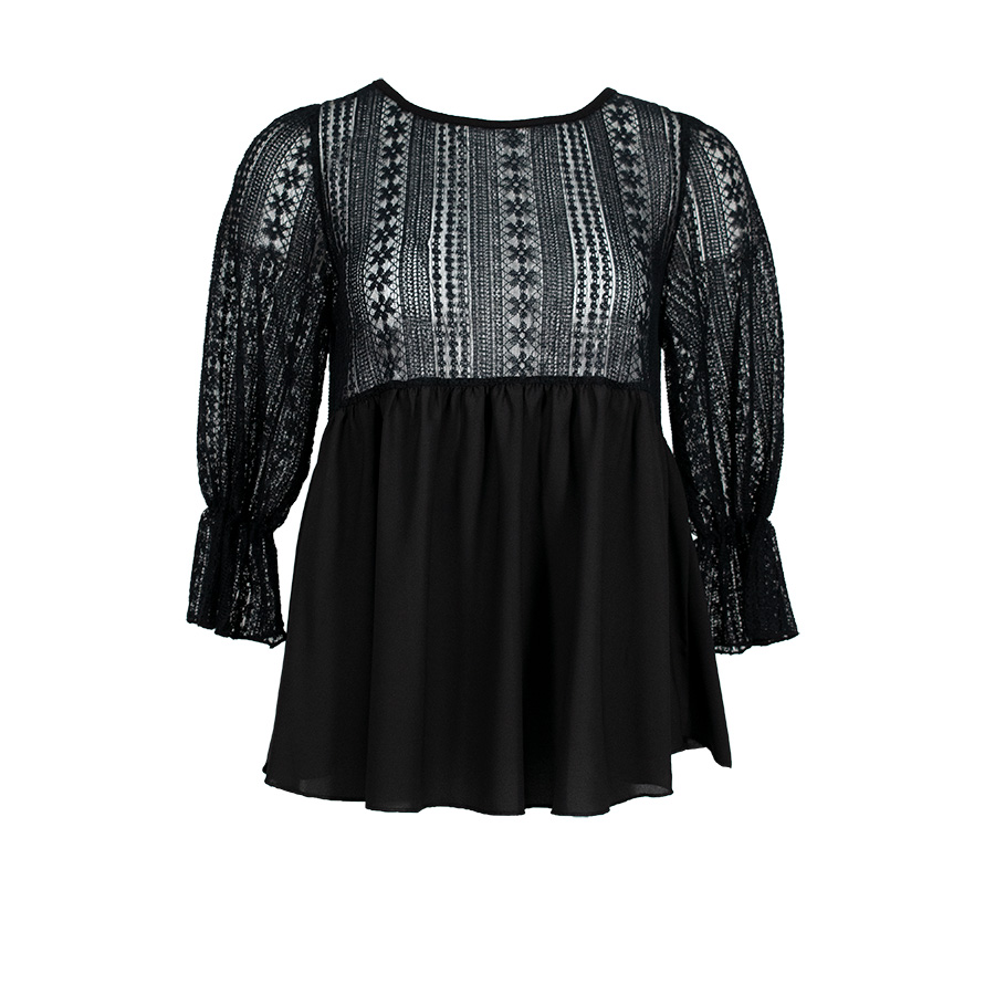 Black Lace Shirt With Peplum