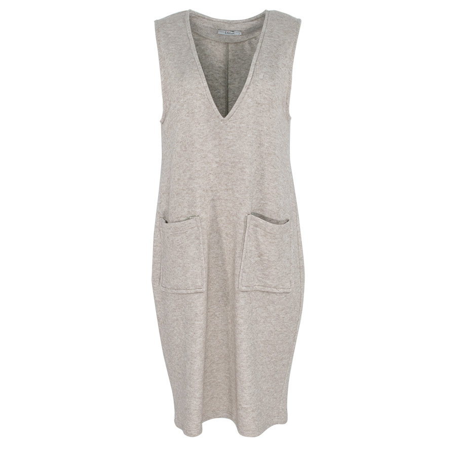 Beige V-Neck Sweatdress