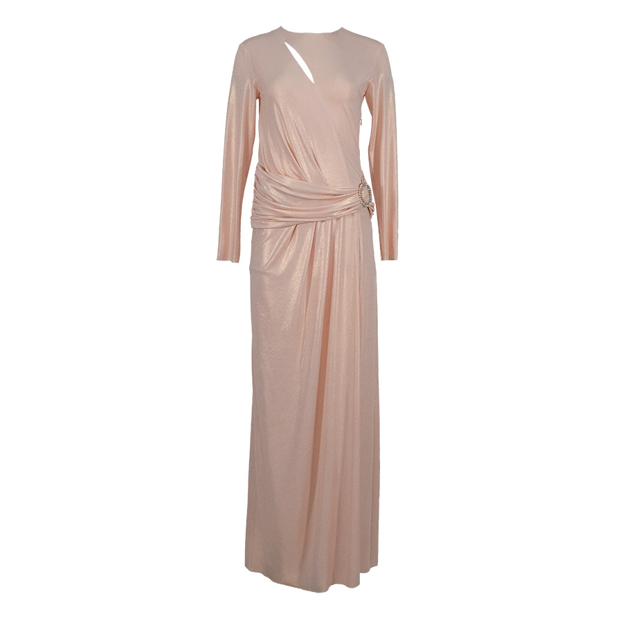 Long Beige Dress With High Thigh Slit